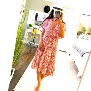 RAILS KIki Scarlet Camellia midi dress with center pull tie size small